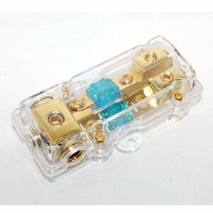 2連 MINI-ANLヒューズホルダー FH018 【 60AのMINI-ANLヒューズ 2本付き 】 98×56×28mm 4ゲージ×3 入力／8ゲージ×2