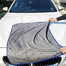 SHSCLY マイクロファイバー洗車タオル 超吸水拭き上げ専用ドライヤークロス 大判厚手ツイストパイル (グレー 青縁 74x84cm/50x60cm_画像5
