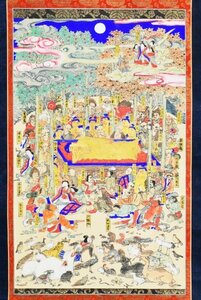 【木版画】B2093 仏画仏教美術「涅槃図」紙本 版画 手彩色