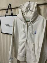 CHAMPION for RHC Ron Herman California 別注 ダメージ加工ジップアップパーカー ロンハーマン Rロゴ 刺繍 ヴィンテージ サイズM White_画像1