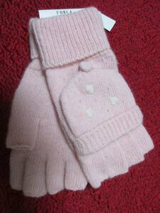  prompt decision tag attaching unused Furla FURLA gloves lovely pink beads, embroidery entering mitten,2 way slightly dirt equipped 