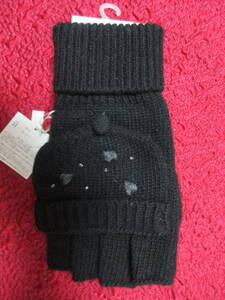  prompt decision tag attaching unused Furla FURLA lovely gloves black beads, embroidery entering mitten,2 way 