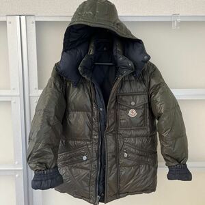 3434 MONCLER　モンクレール　ダウンジャケット　カーキ　レディース　サイズ0 フード 付き　アウター やや汚れ変色部分あり