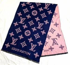 ★LOUIS VUITTON ルイヴィトン ロゴ★ モノグラム柄 大判ストール ショール ネイビー×ピンク 01609