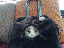 羊毛フェルト　猫　猫ちゃんエコファー巾着バッグ・肉球チャーム付_画像7