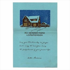 品番PAP-22-006◆USAヴィンテージ紙ものクリスマスカード｜冬支度の家と雪降る夜143 Wenonah RdアンティークグリーティングカードChristmas