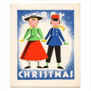 Art hand Auction 产品编号 PAP-20-021 ◆ 美国复古 1940 年代纸质圣诞贺卡 | 戴着帽子的男士和女士圣诞快乐 CHEERIO 古董贺卡, 印刷材料, 明信片, 明信片, 其他的
