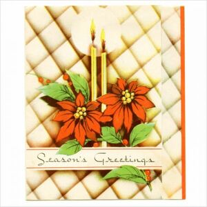 Art hand Auction Product number PAP-19-005 ◆ USA vintage 1950s paper Christmas card | Argyle poinsettia candle antique ◆ Greetings, Printed materials, Postcard, Postcard, others