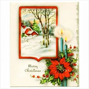 Art hand Auction 产品编号 PAP-19-004 ◆ 美国复古 1950 年代纸质圣诞贺卡 | 冬季风景, 一品红, 蜡烛古董/节日问候, 印刷材料, 明信片, 明信片, 其他的