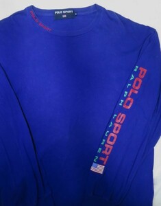 90s POLO SPORT ラルフローレン ロング Tシャツ XL ブルー 長袖 ロンT　ポロスポーツ 袖ロゴ 首刺繍