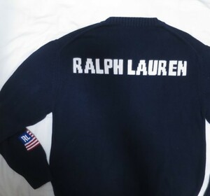 90s RALPH LAUREN ロゴ コットン ニット 実寸 XL 薄手 ネイビー 星条旗 CHAPS チャップス ラルフローレン