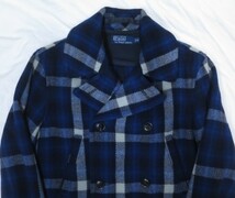 POLO RALPH LAUREN ウール チェック Pコート M ジャケット ブルー RRL ラルフローレン デニム p coat_画像1