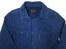 UES ウエス INDIGO STRIPE NEL SHIRT インディゴ ストライプ ネルシャツ サイズ 2 Mサイズ 501656 ワーク マチ付き 猫目ボタン_画像2