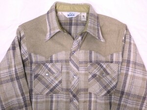 USA製 80s Woolrich ウールリッチ ウエスタン ウール シャツ L ベージュ チェック ビンテージ ペンドルトン ウールマーク