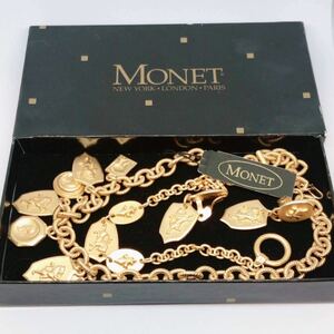 ★即決★ monet モネ イヤリング ネックレス ブレスレット セット エンブレム 騎馬 ゴールドカラー ヴィンテージ 箱入り 未使用 刻印あり