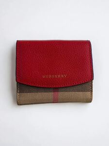 バーバリー ２つ折り財布　Burberry レッド×チェック　小銭入れ付き　1円〜