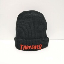 即決 80s スラッシャー THRASHER ビーニー キャップ ニット帽 CAP 刺繍 黒 USA製_画像1