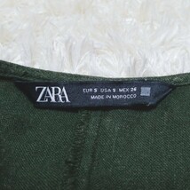 Y1017 ZARA ザラ 麻 リネン使用 Vネック ロングワンピース サイドスット 半袖 レディース 表記S グリーン系 個性的 ゆったり_画像8