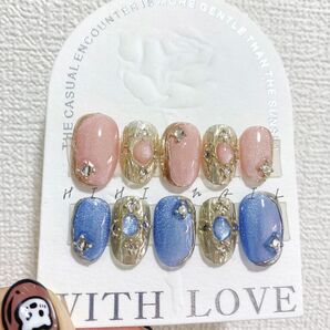 マグネット ネイルチップ つけ爪 ピンク 青 ミラーネイル ワンホン 韓国 ネイルチップ