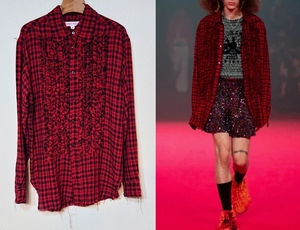 美品 定価5.9万 MASU エムエーエスユー 23SS GRUNGE PLAID SHIRT グランジ フリル チェックシャツ 46 MMSS-SH0123 メンズ TO