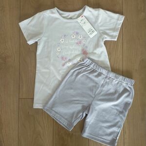 パジャマ　子供　 半袖　 新品　未使用　半袖パジャマ　短パン　100 　ラベンダー　 女の子　 上下　 ハーフパンツ　夏用　薄手