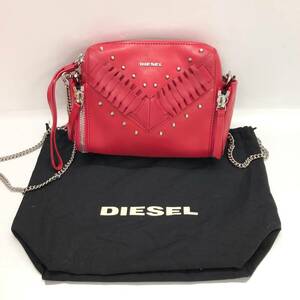 □DIESEL チェーンショルダーバッグ 赤 ディーゼル レディース スタッズ 複数落札同梱OK B230526-301