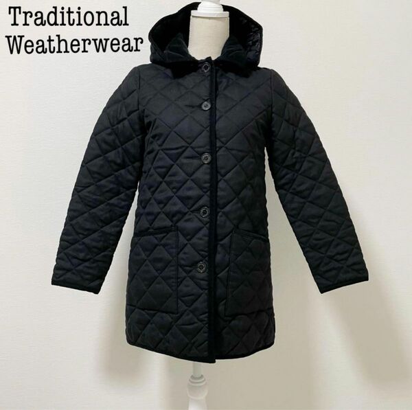 トラディショナルウェザーウェア　キルティングフーデットジャケット　ブラック　 TraditionalWeatherwear