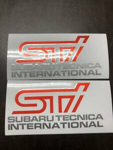 ☆STI SUBARU フォグカバー用ステッカー　赤/シルバー文字 2枚セット　インプレッサ　スバル　レヴォーグ　BZ-R