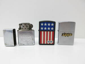 1249 喫煙グッズ祭 ZIPPO ジッポーオイルライター 3点ZIPPOロゴ うち2個1998年製 CAB シルバー色 アメリカ国旗 星条旗 中古品 着火未確認