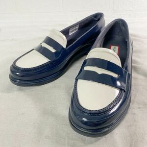 3712* HUNTER Hunter shoes shoes rain shoes combination shoes Loafer coin Loafer lady's UK3 navy white 