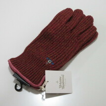 メンズ手袋/ヴィヴィアンウエストウッド手袋/ニット手袋 二枚仕立て 装飾スエード/レッド【Vivienne Westwood】_画像1