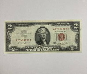 1円〜アメリカ紙幣 1963年銘 2ドル レッドシール AA券 レア　紙幣