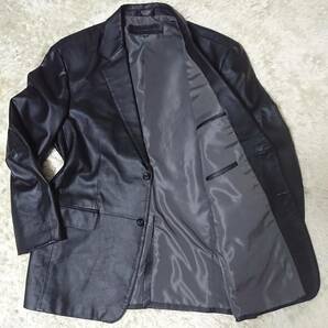 スタッフォード STAFFORD レザー テーラードジャケット genune leather 本革・牛革 無地 黒 L ２つボタン オーバーサイズ