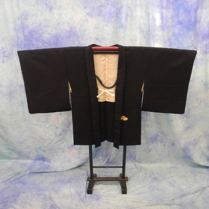 (206). feather woven feather woven HAORI COAT kimono Black used pre-owned SILK silk Japanese Kimono coat 75cm 29.5inch made in Japan