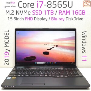 ★2019yモデル★Windows11★Core i7-8565U★M.2 NVMe SSD 1TB / DDR4 16GB / BD / USB-C / カメラ★15.6型FHD液晶★AH53/D1★