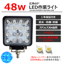  LED作業灯 ワークライト 集魚灯 ノイズレス 12v24v 48W 青色 ブルー 10ｖ～80ｖ路肩灯 補助灯 タイヤ灯 投光器 バックランプ デッキライト_画像2