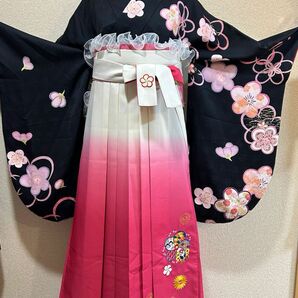 袴3点セット　 正絹　二尺袖　袴　半幅帯　成人式　卒業式　ポリエステル100％ 黒色　ピンク色　袴Lサイズ