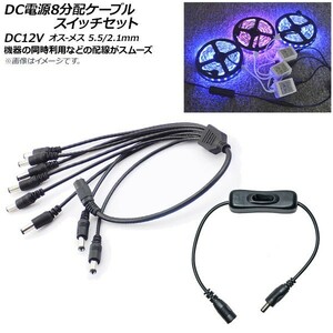 AP DC電源ケーブル スイッチケーブル付き 8分配 DC12V オス-メス 5.5/2.1mm 約37cm AP-UJ0462-SW-8