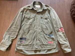 グレッグローレン GREG LAUREN ダメージ ミリタリーシャツ 再構築 切り返し パッチワーク ヴィンテージ 長袖シャツ 