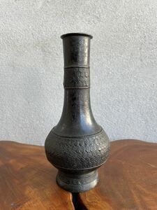 古銅 花瓶 饕餮文 中国 骨董品 唐物 時代　長口 