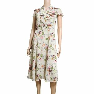 美品/ローラアシュレイ LAURA ASHLEY フレアワンピース 小さい 表記 7号 S 相当 緑 グリーン 花柄 華やか お出掛け 春 夏 レディース