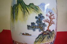 台湾 茶壷 茶入れ 飾り壺 TAIWAN ROC 中華陶器 壷 オブジェ 寿 風景 色絵 中国美術 台湾美術_画像6