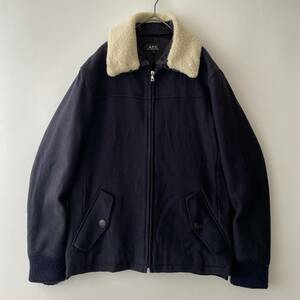 A.P.C. size/S (J) アーペーセー ムートン カラー ブルゾン ウール ジャケット アウター ネイビー 紺 無地 jacket APC