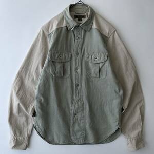 Nigel Cabourn size/46 (i) ナイジェルケーボン ダブルポケット ワークシャツ ミリタリー 切替デザイン クレイジー カーキ ベージュn shirt