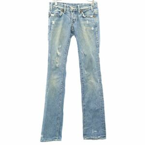 トゥルーレリジョン ストレート デニムパンツ w24 ブルー TRUE RELIGION ダメージ加工 ジーンズ レディース 231115