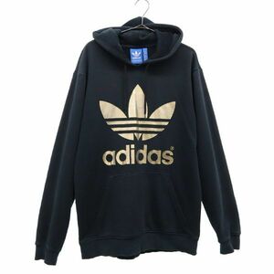 アディダス トレフォイルロゴ プリント 長袖 スウェットパーカー L ブラック adidas プルオーバー トレーナー メンズ 231122