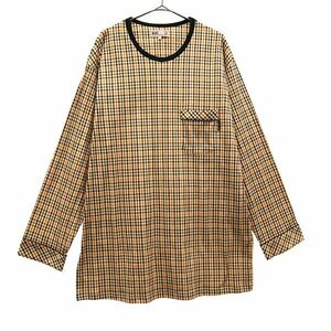 ダックス チェック 長袖 Tシャツ LL イエロー系 DAKS ポケット付き ロゴタグ メンズ 231125