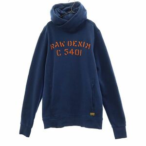 ジースターロウ ワッペン 長袖 スウェットパーカー L ブルー G-STAR RAW プルオーバー トレーナー プリント メンズ 231129