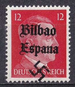 ドイツ第三帝国占領地 普通ヒトラー(Bilbao Espana)加刷切手 12pf