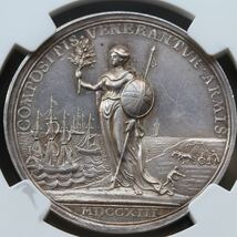 1713年　アン女王　イギリス　【ユトレヒト条約 締結記念】　銀メダル NGC AU58 英国 ブリタニア アンティーク コイン 金貨 銀貨　シルバー_画像2